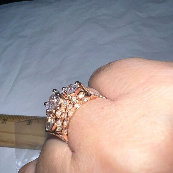 Rose Gold Tone Side Profile CZ Engagement/Cocktail Ring - Picture 3 of 7